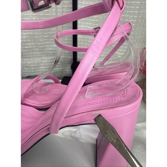 (S1) Zara Womnen's Sandal of Leather Pink Strappy Chunky Heel Size 8 NWT - Picture 5 of 14